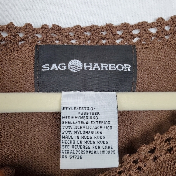Sag Harbor sz M crocheted hem lightweight sweater - Picture 8 of 9